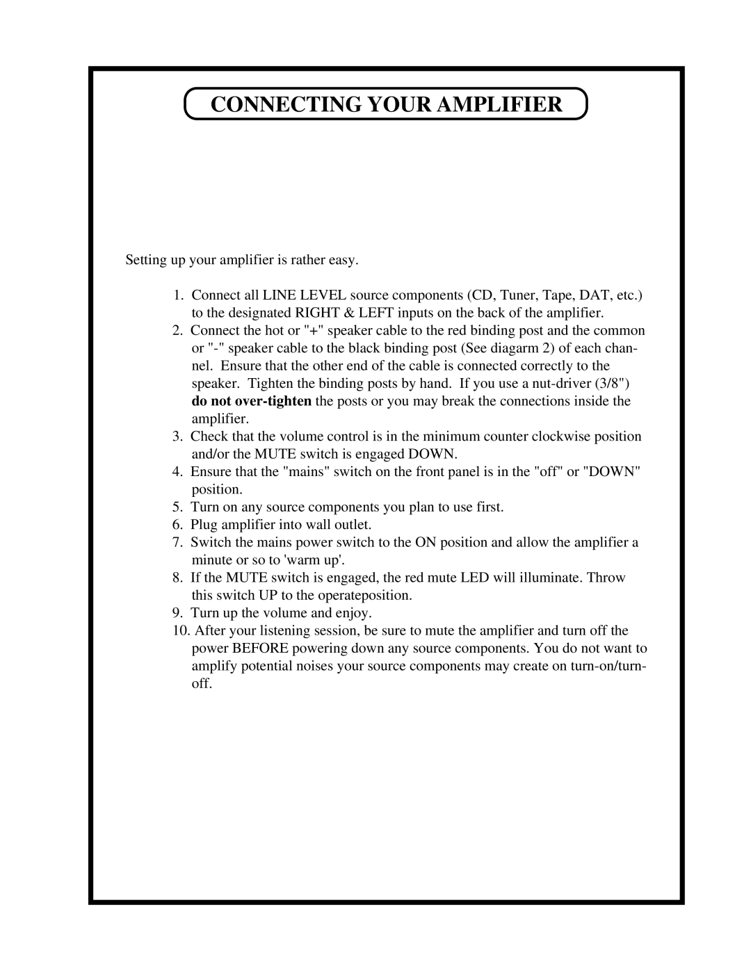 Manley Labs 50/50 owner manual Connecting Your Amplifier 