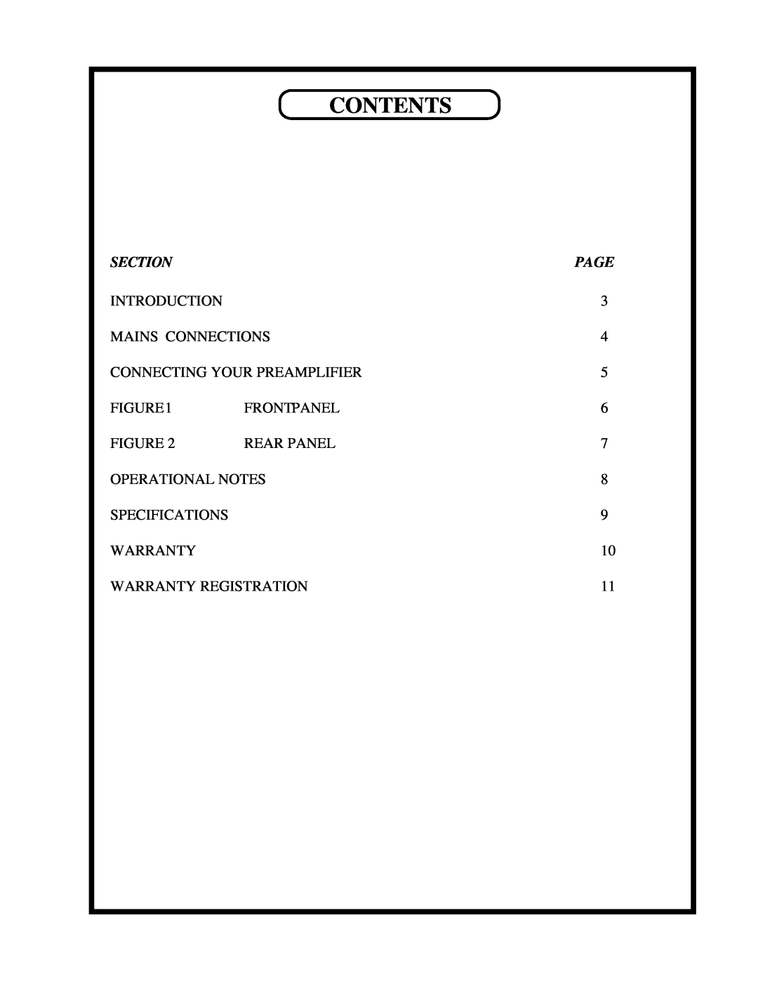 Manley Labs CONTROL MASTER PREAMPLIFIER owner manual Contents, Section, Page 