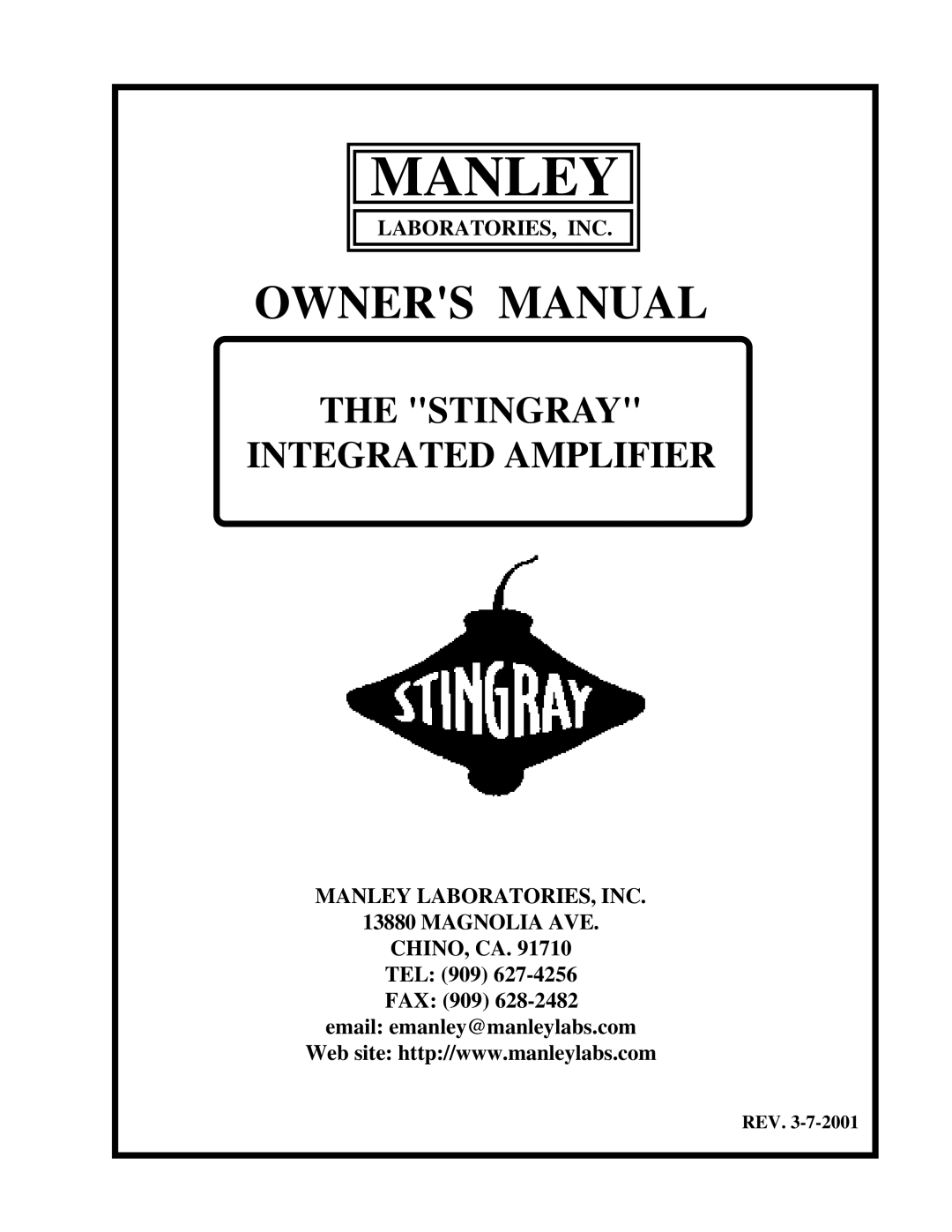 Manley Labs INTEGRATED AMPLIFIER owner manual Manley 