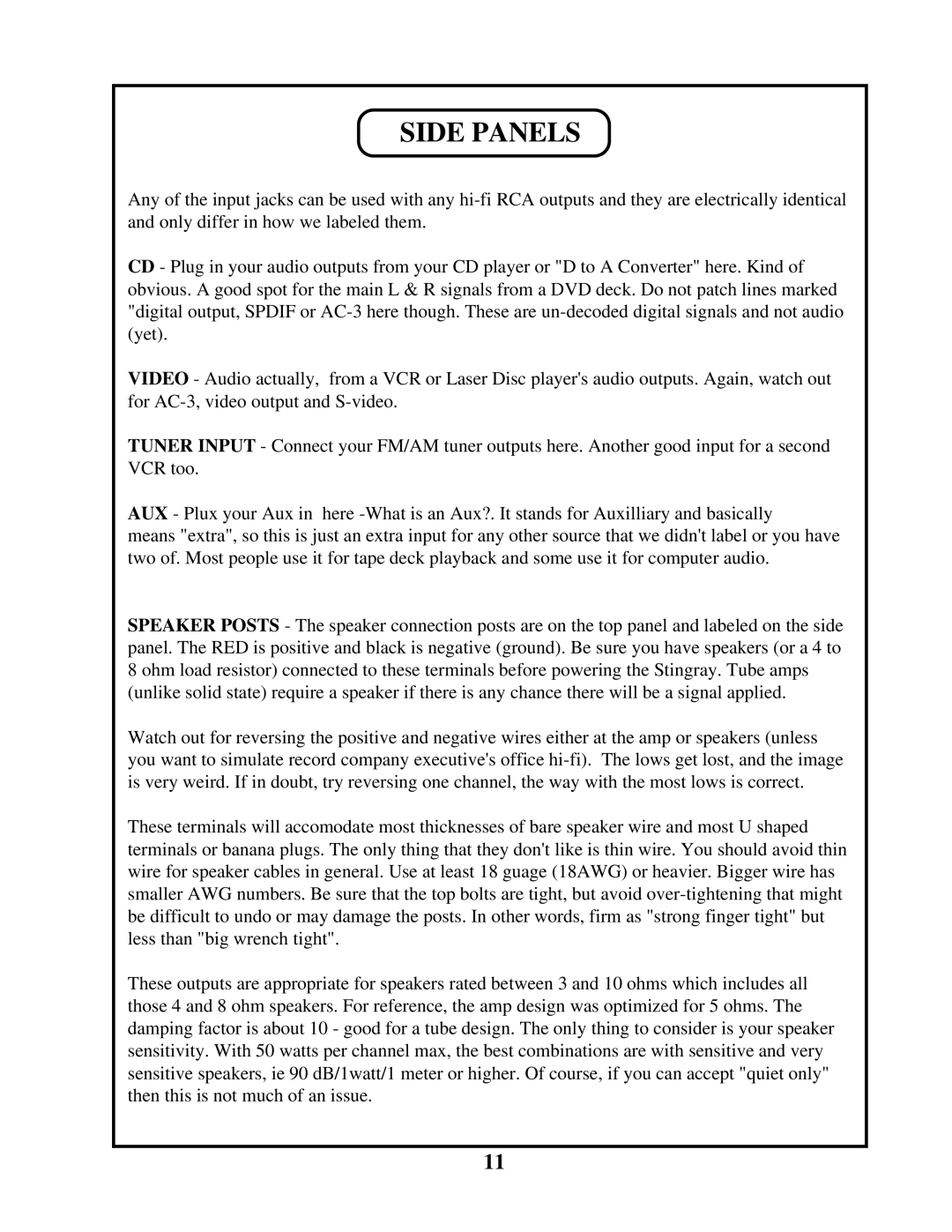 Manley Labs INTEGRATED AMPLIFIER owner manual Side Panels 