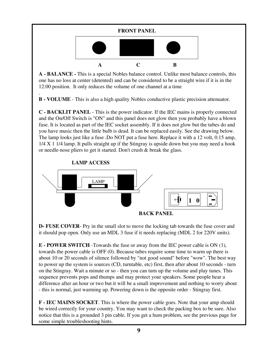 Manley Labs INTEGRATED AMPLIFIER owner manual Lamp Access 