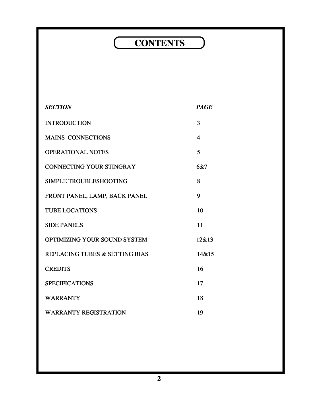 Manley Labs INTEGRATED AMPLIFIER owner manual Contents, Section, Page 