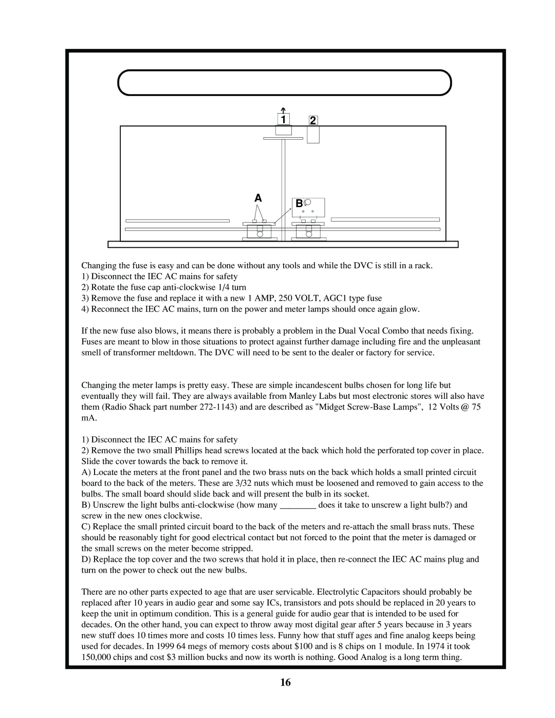 Manley Labs Langevin Dual Vocal Combo owner manual Replacing Fuses & Meter Lamps 