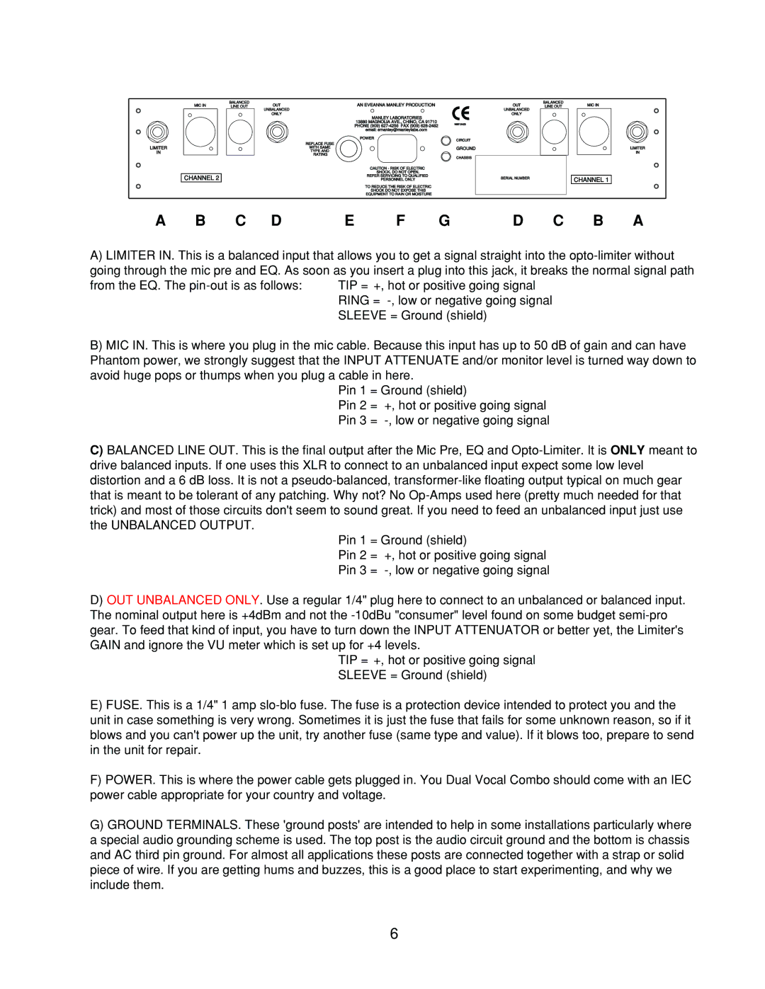 Manley Labs Langevin Dual Vocal Combo owner manual C D E F G D C B a 