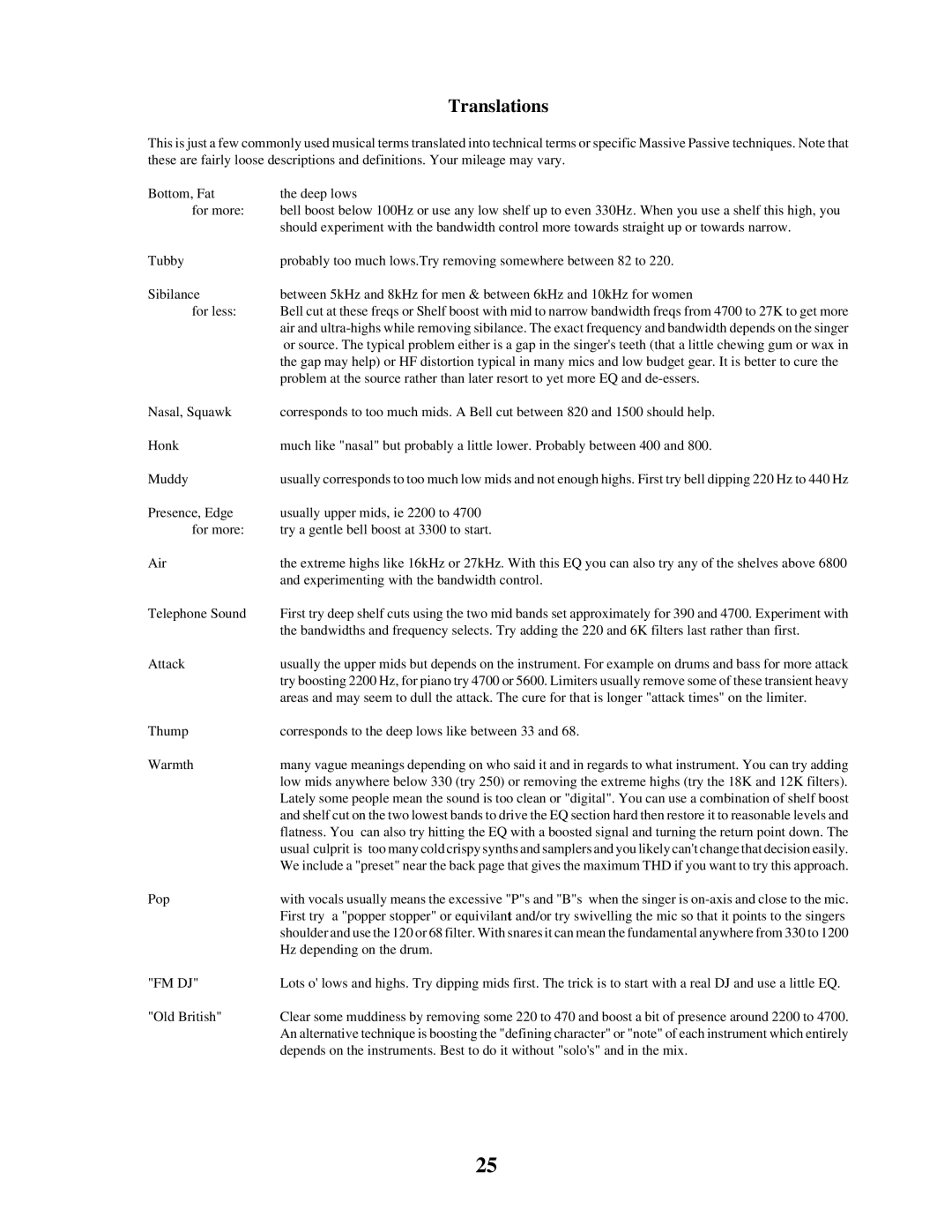 Manley Labs Manley Massive Passive Stereo Tube Equalizer owner manual Translations 