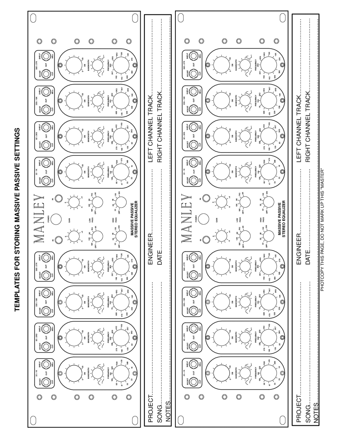 Manley Labs Manley Massive Passive Stereo Tube Equalizer owner manual Templates for Storing Massive Passive Settings 