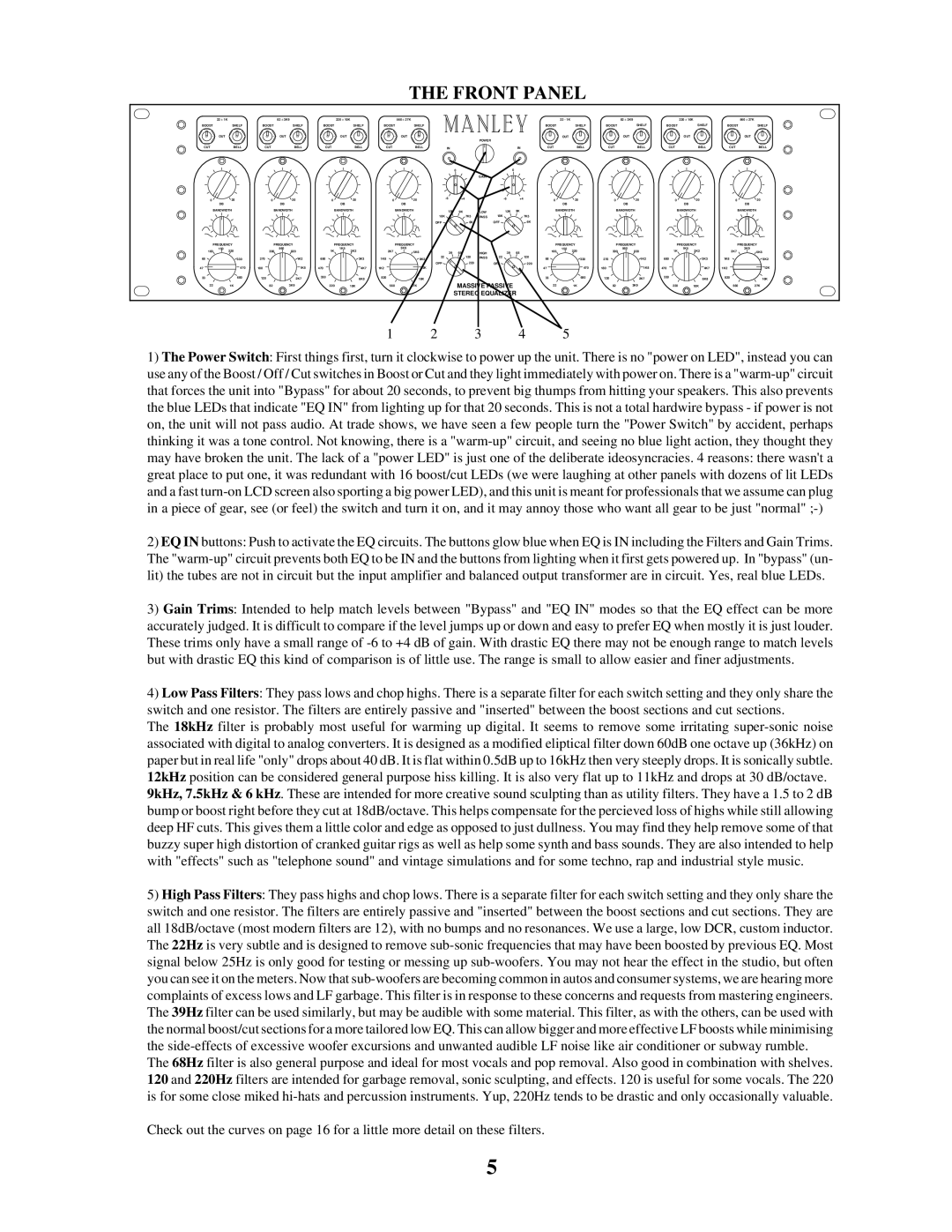 Manley Labs Manley Massive Passive Stereo Tube Equalizer owner manual Front Panel, 3 4 