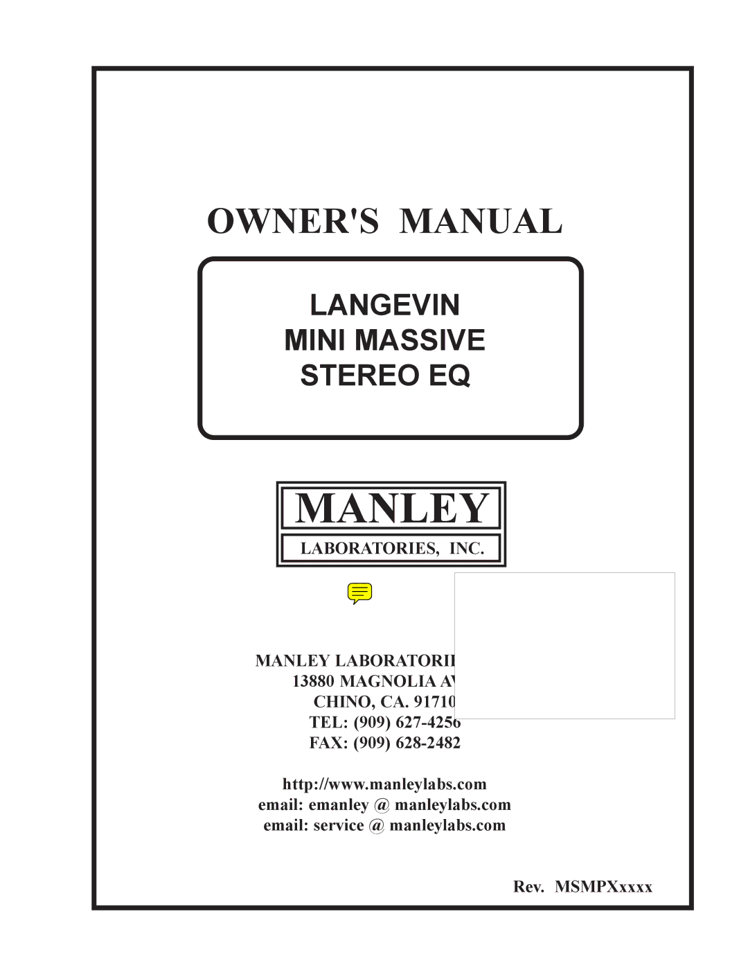 Manley Labs STEREO EQ owner manual Manley 