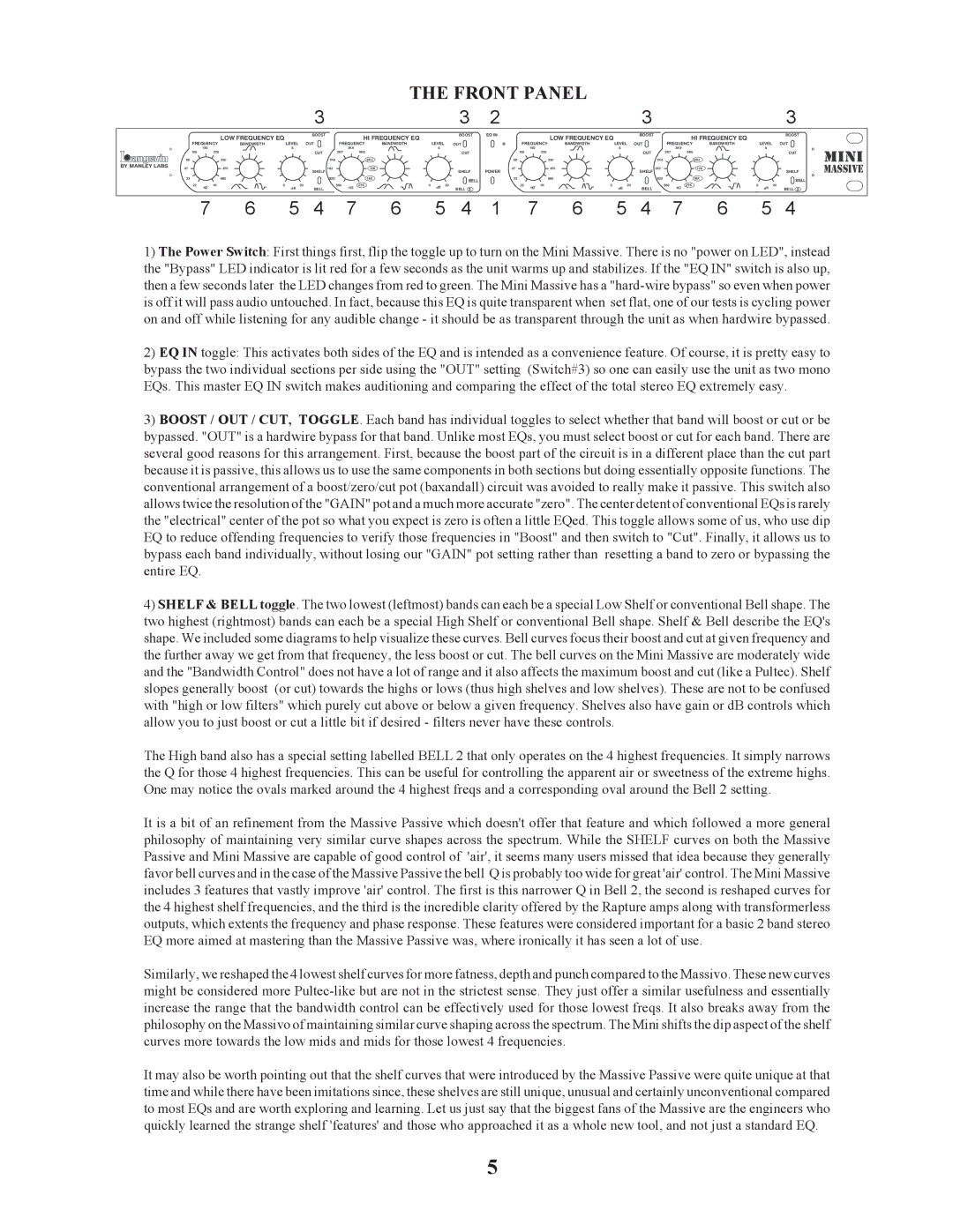 Manley Labs STEREO EQ owner manual Front Panel, Mini 
