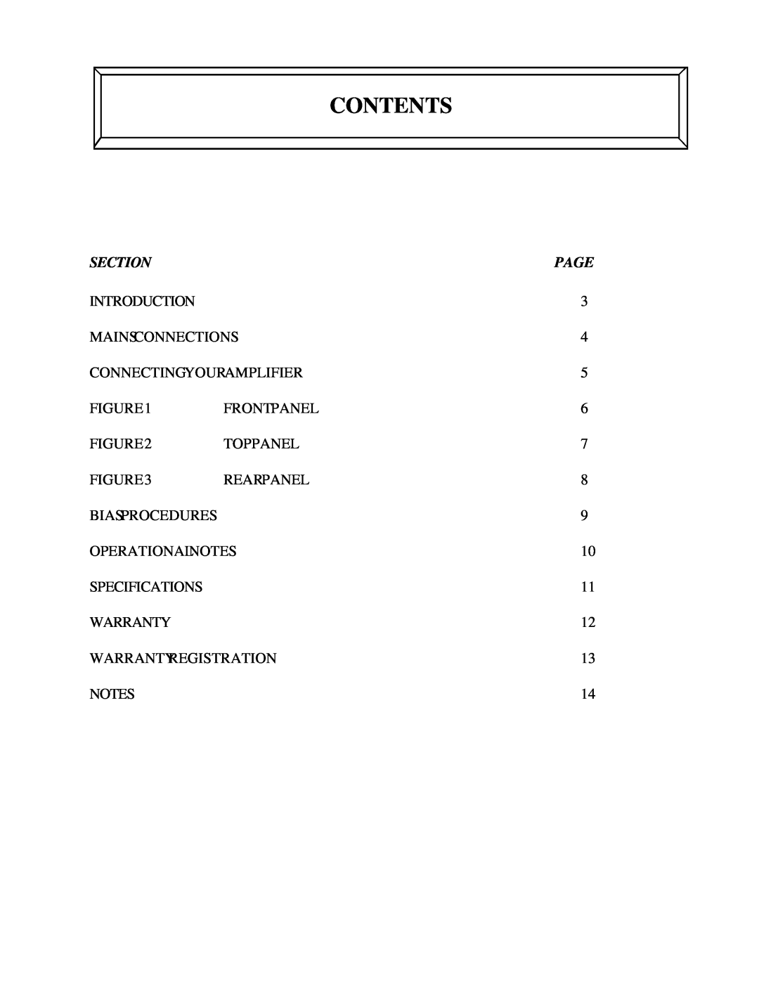 Manley Labs STUDIO STANDARD 350 WATT MONOBLOCK AMPLIFIER owner manual Contents, Section, Page 