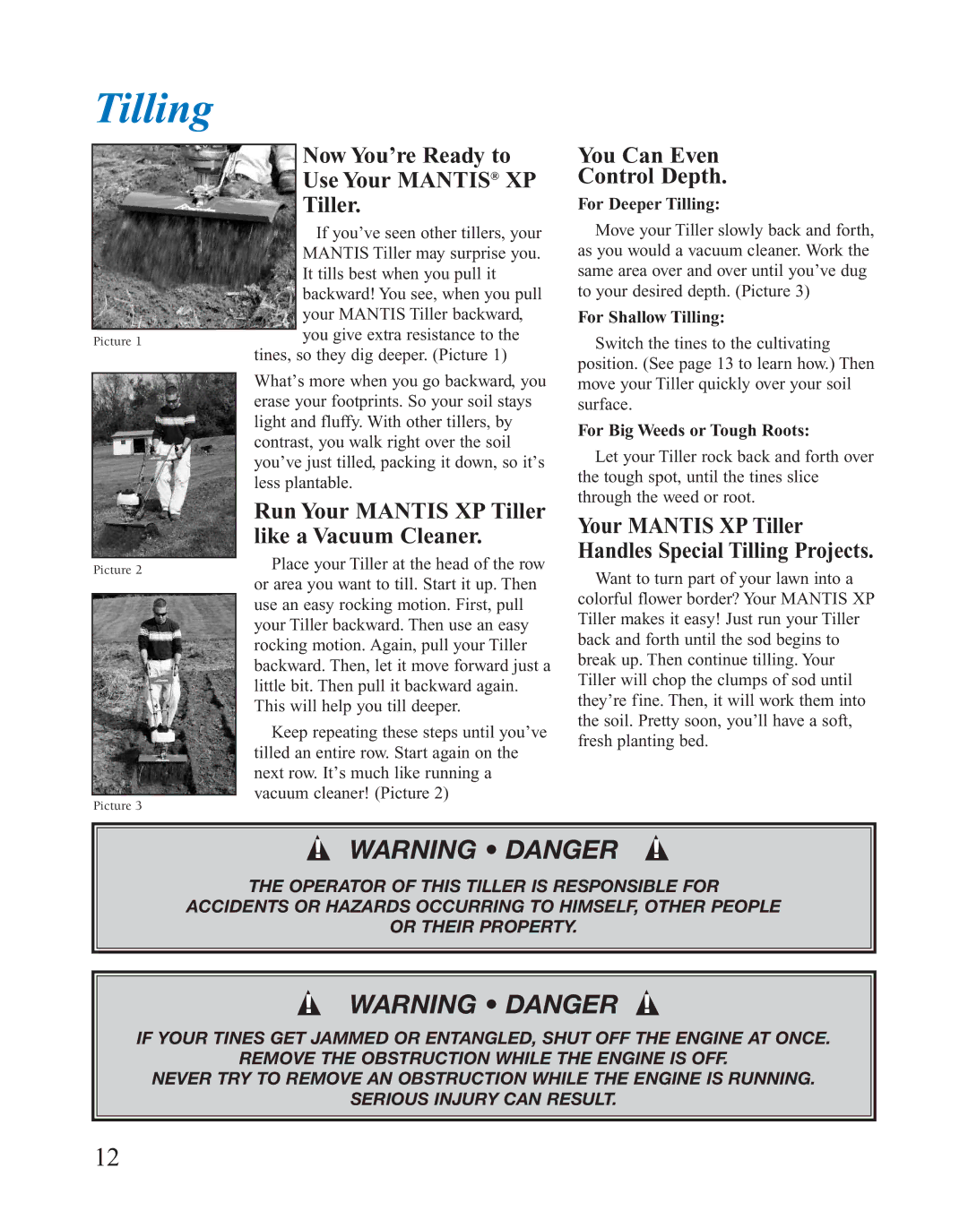 Mantis 401764 XP owner manual Tilling 