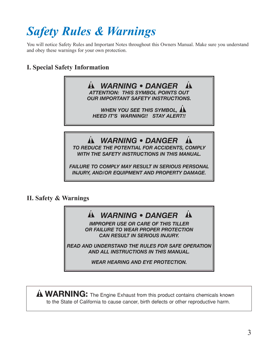 Mantis 401764 XP owner manual Safety Rules & Warnings, Special Safety Information, II. Safety & Warnings 