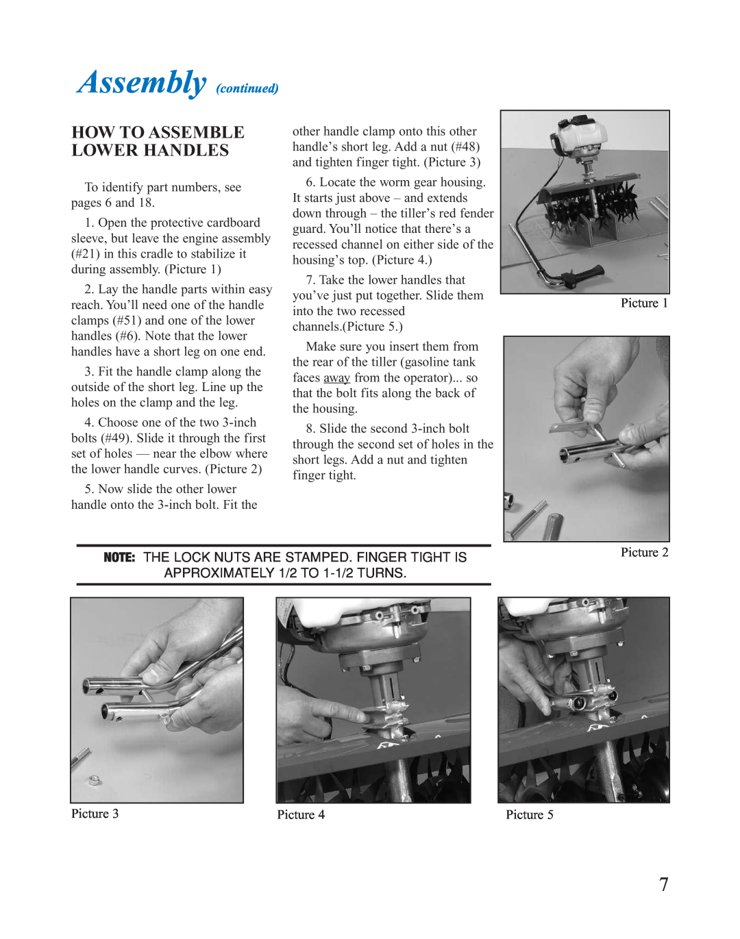Mantis 401764 XP owner manual How To Assemble Lower Handles, Assembly continued 