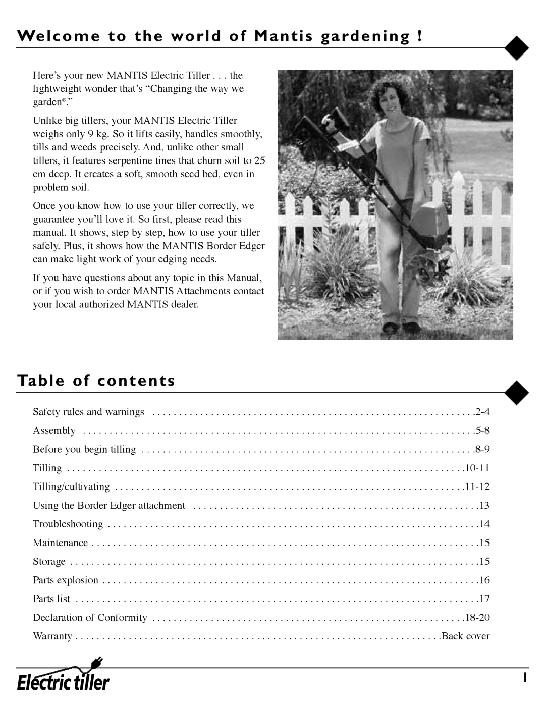 Mantis 7252 owner manual Welcome to the world of Mantis gardening, Table of contents 