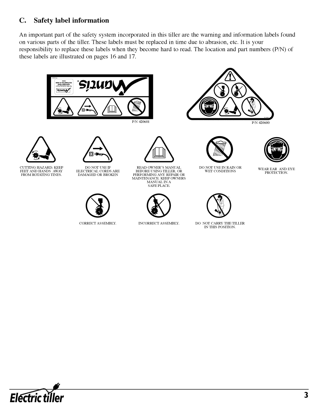 Mantis 7252 owner manual Safety label information 