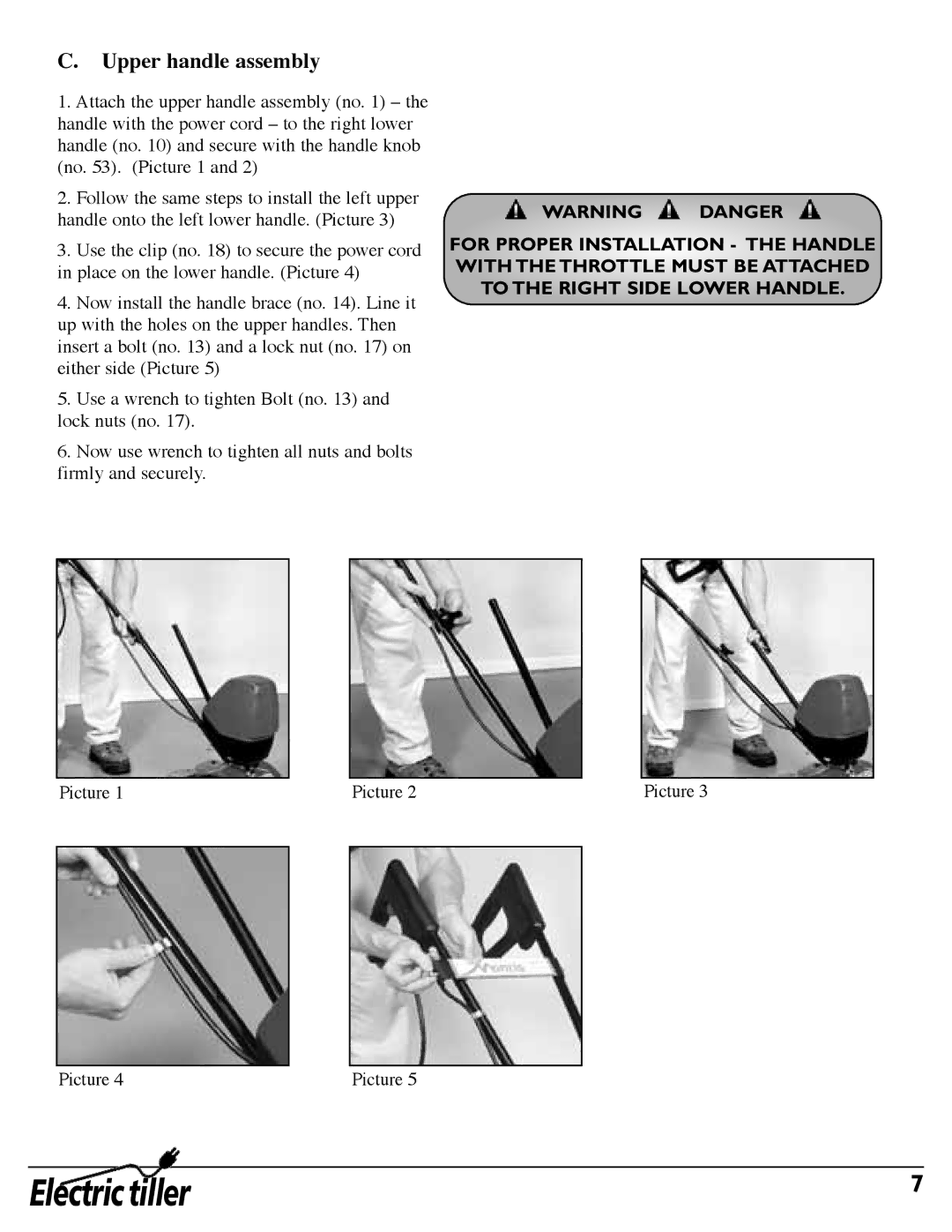 Mantis 7252 owner manual Upper handle assembly 