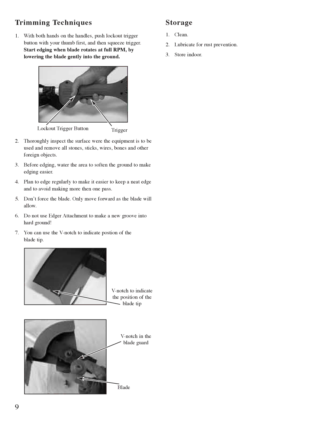 Mantis E" System owner manual Trimming Techniques, Storage 