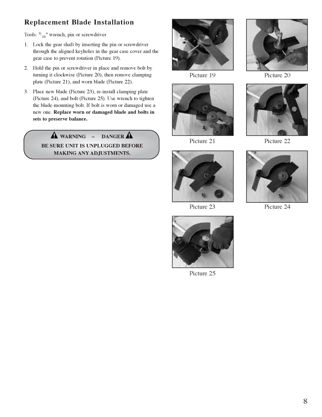 Mantis E" System owner manual Replacement Blade Installation 