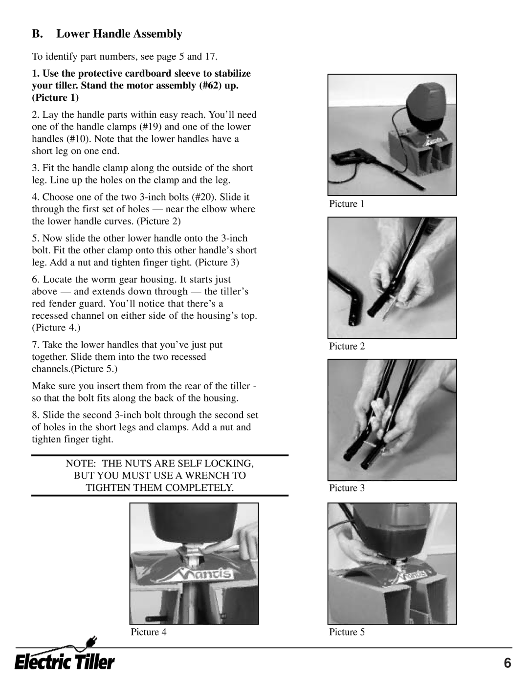 Mantis ElectricTiller owner manual Lower Handle Assembly 