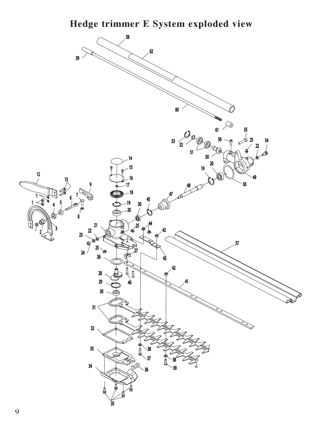 Mantis Hedge Trimmer E System owner manual Hedge trimmer E System exploded view 