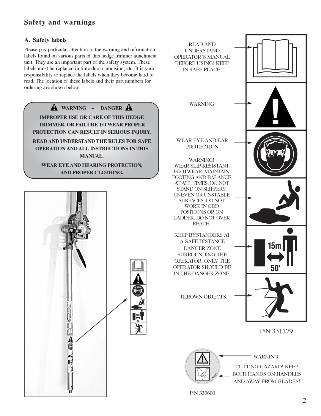 Mantis Hedge Trimmer E System owner manual Safety labels 