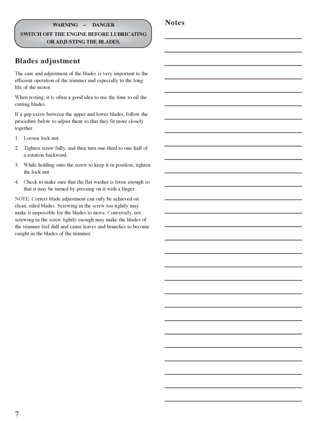 Mantis Hedge Trimmer E System owner manual Blades adjustment 