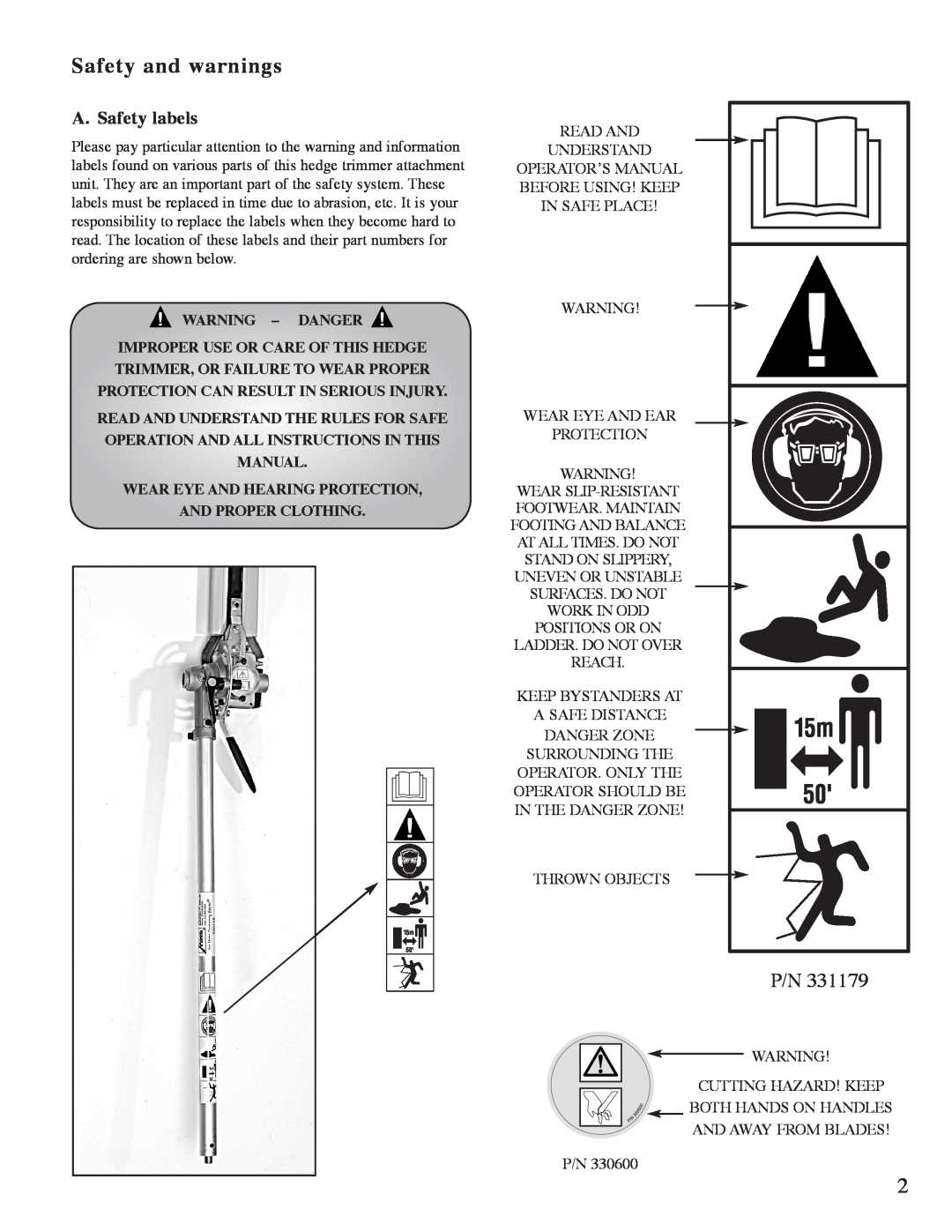 Mantis Hedge Trimmer E System owner manual Safety and warnings, A. Safety labels 