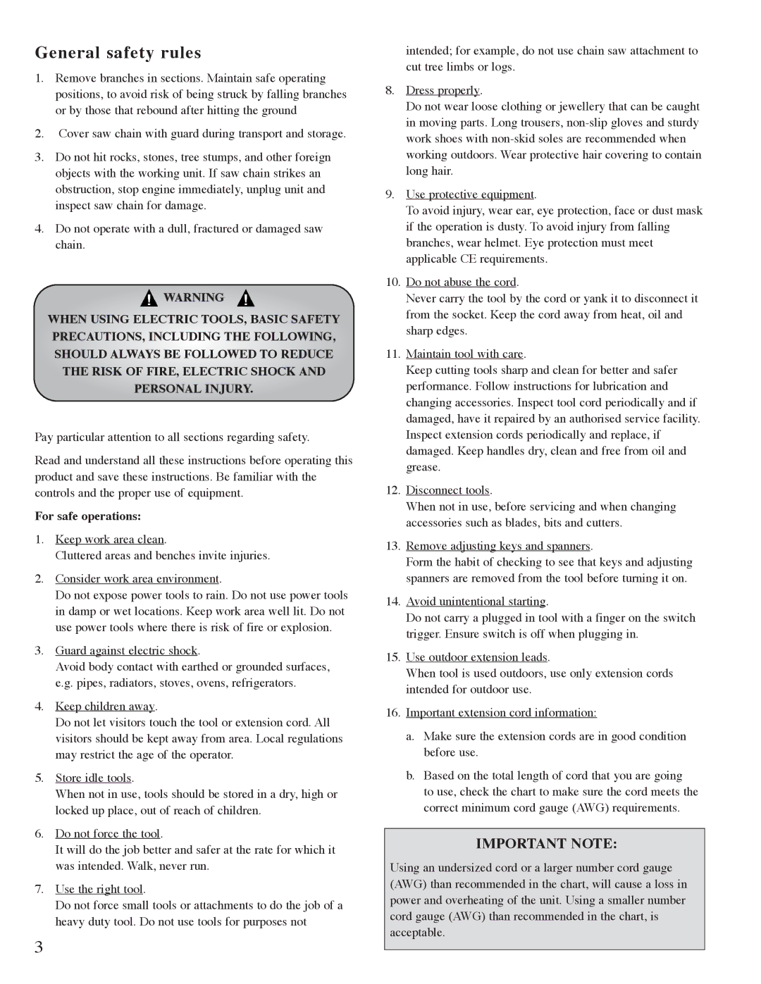 Mantis Pruner E System owner manual General safety rules, For safe operations 