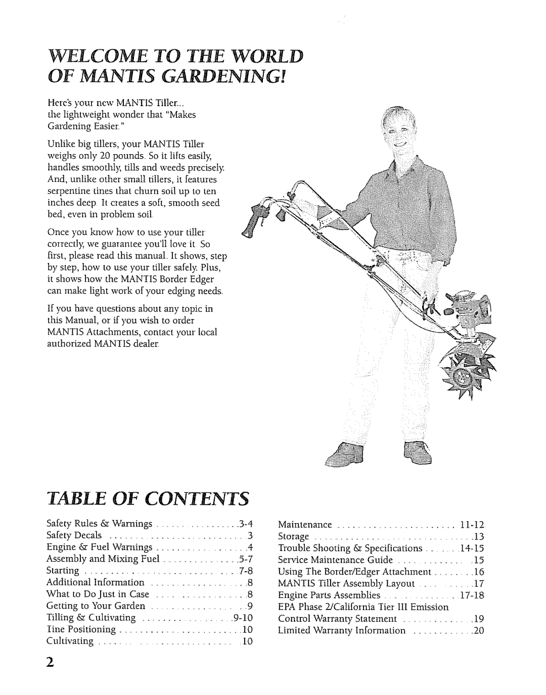 Mantis SV-5C/2 manual Table of Contents 