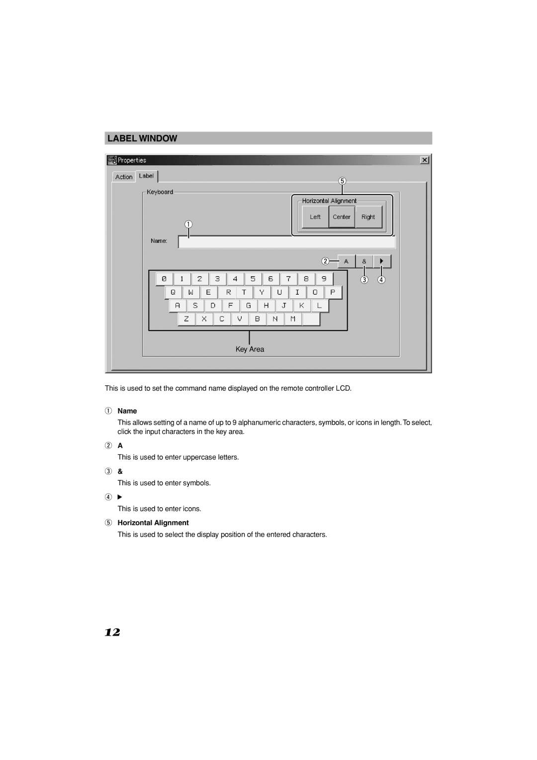 Marantz 3 manual Label Window, Name, Horizontal Alignment 