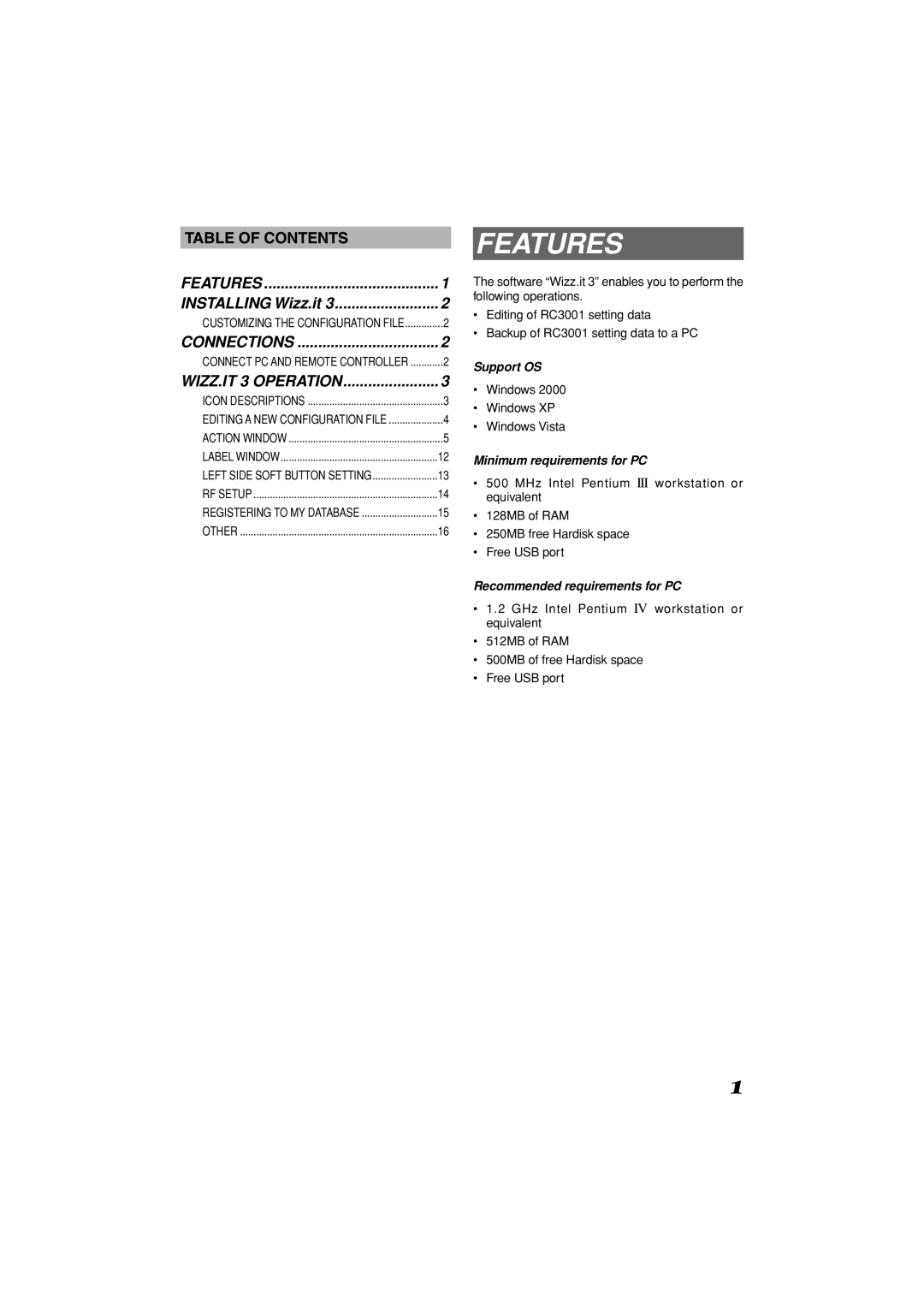 Marantz 3 manual Features, Table of Contents 