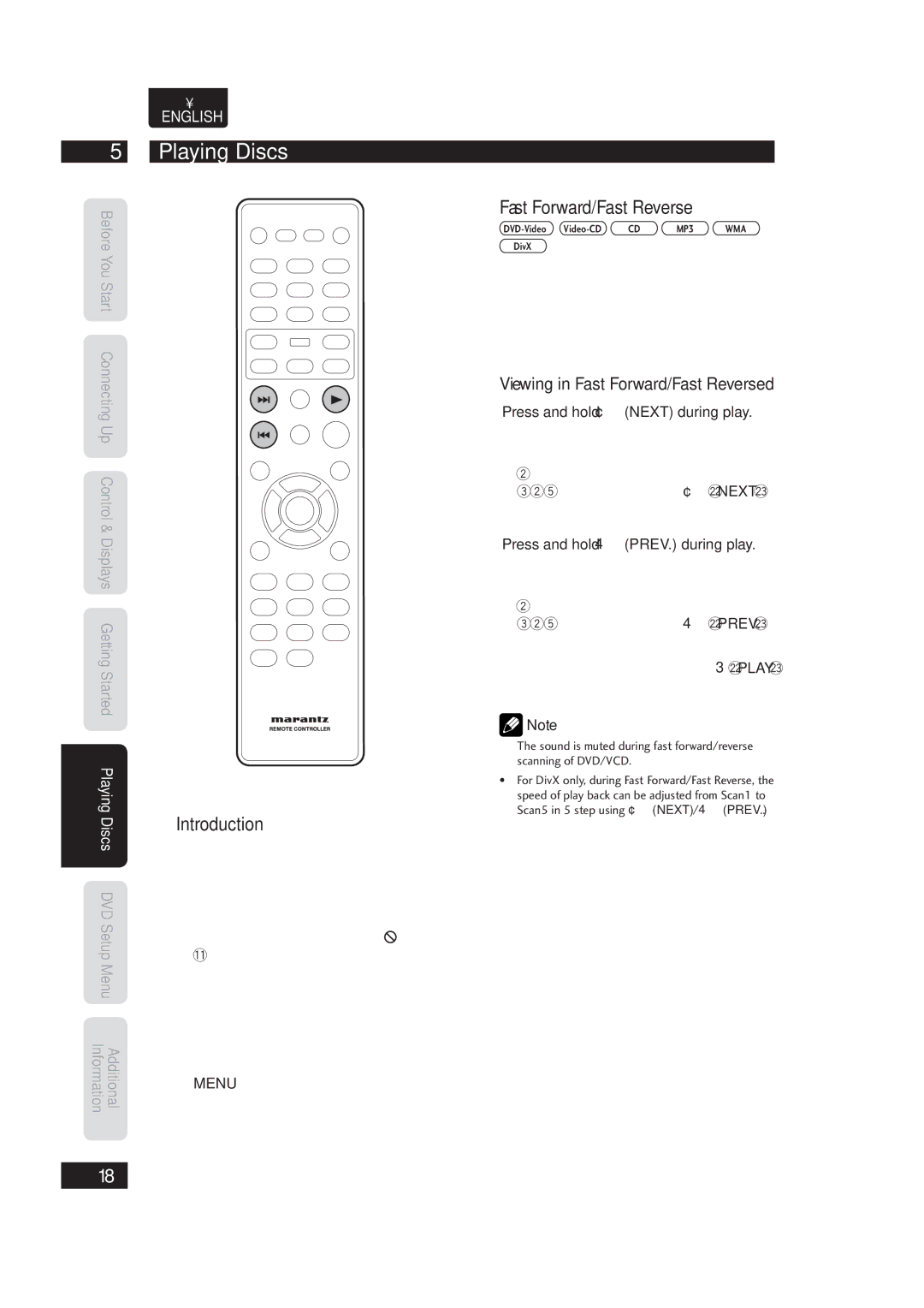 Marantz 541110153029M, Dv4003 manual Playing Discs, Introduction, Viewing in Fast Forward/Fast Reversed 