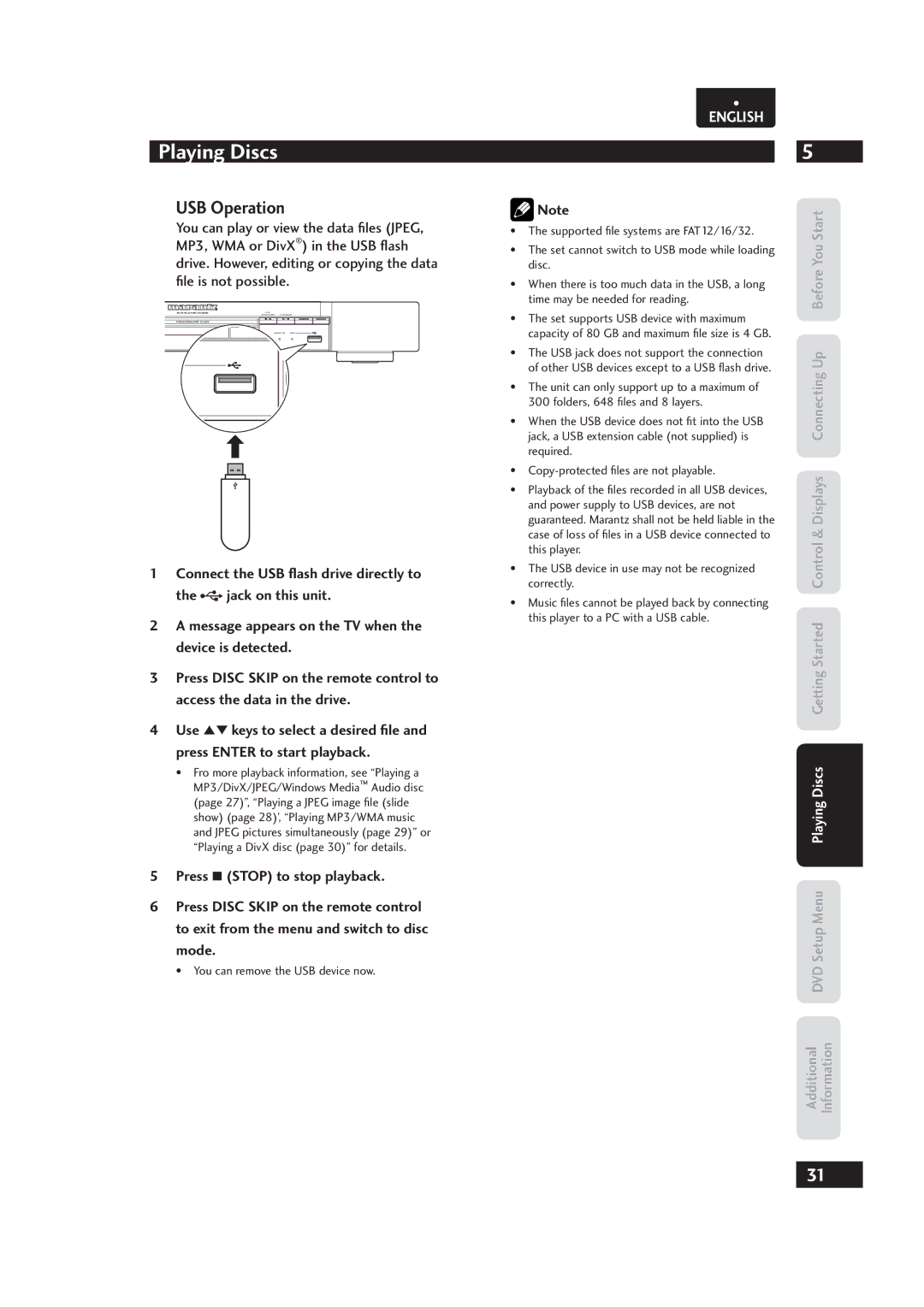 Marantz Dv4003, 541110153029M manual USB Operation, You can remove the USB device now 