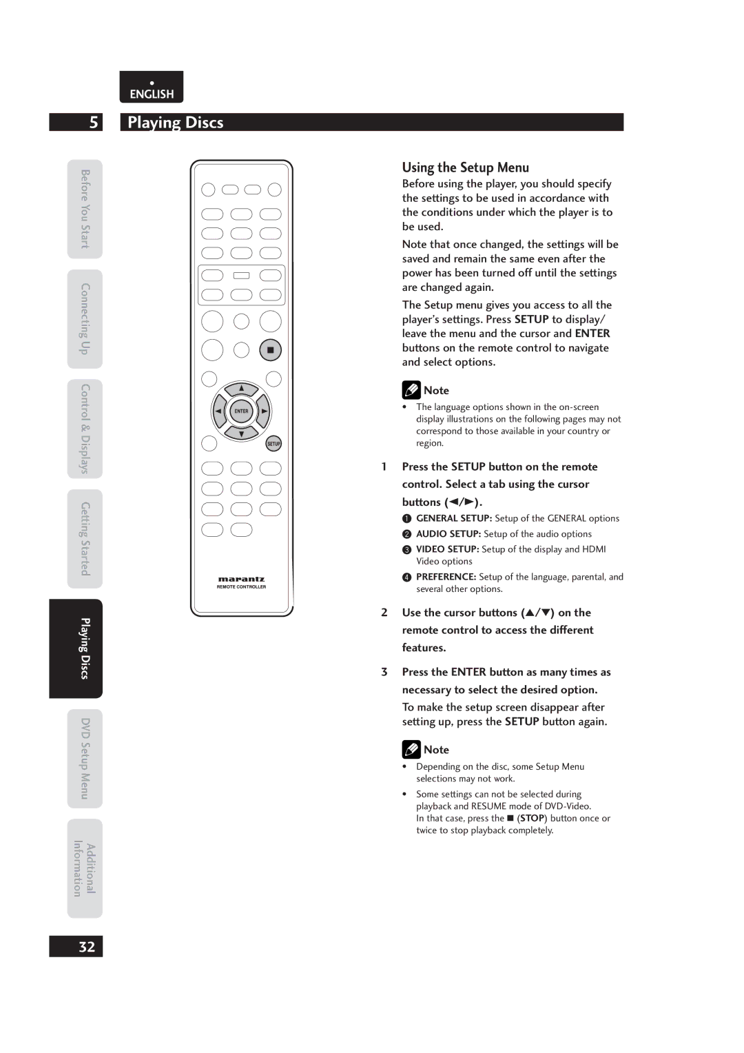 Marantz 541110153029M, Dv4003 manual Using the Setup Menu 