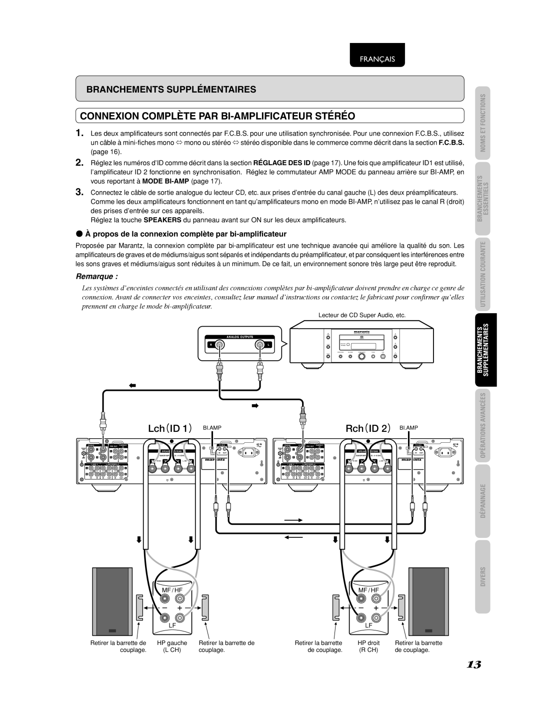 Marantz 541110275035M manual Connexion Complète PAR BI-AMPLIFICATEUR Stéréo 