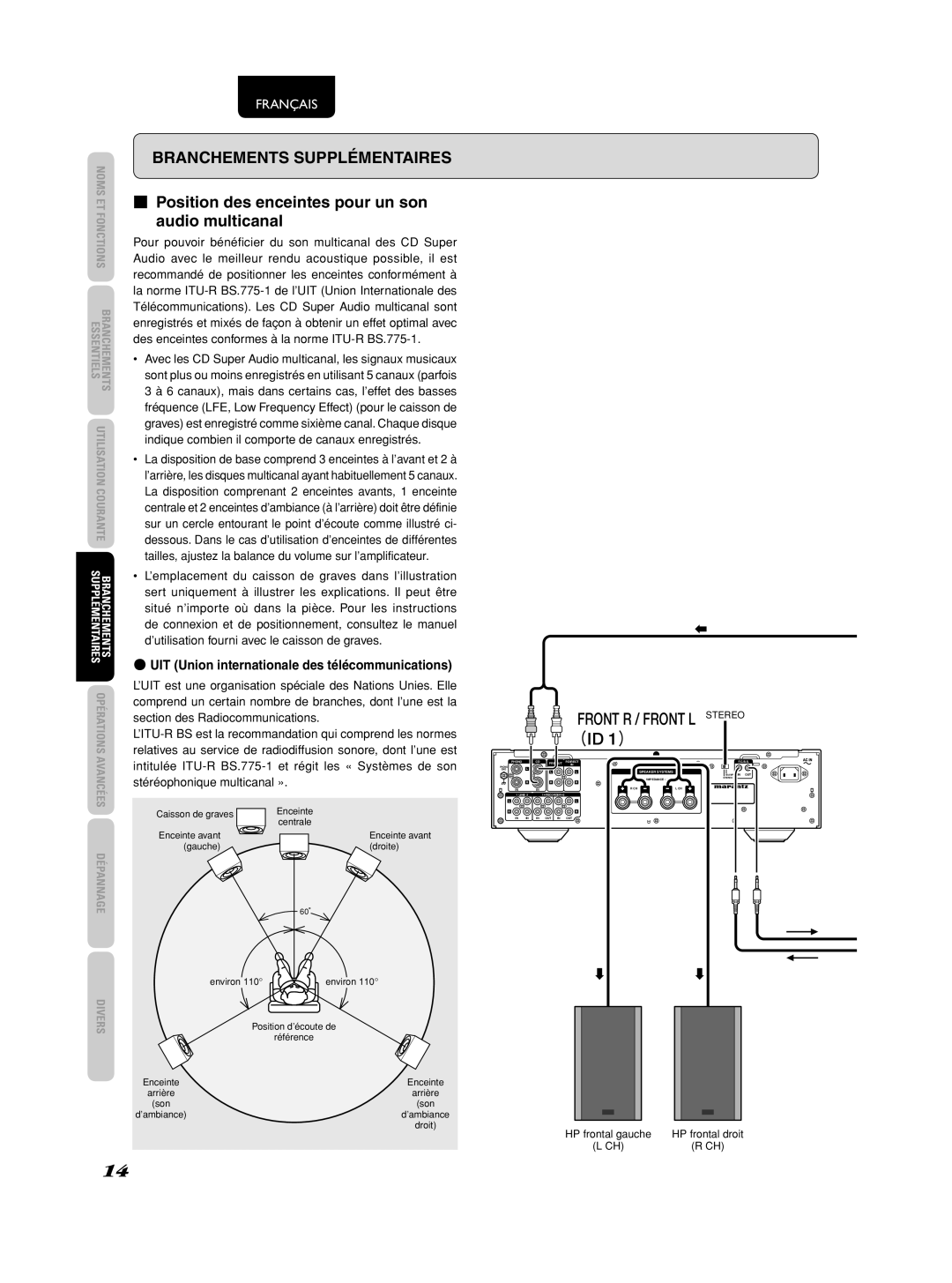 Marantz 541110275035M manual Position des enceintes pour un son audio multicanal 