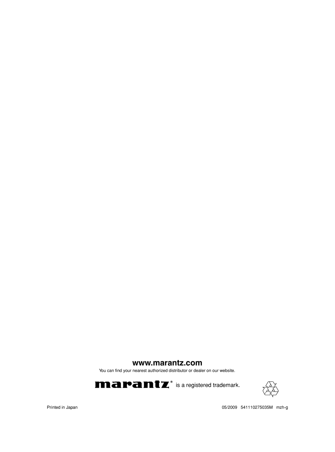 Marantz 541110275035M manual Is a registered trademark 