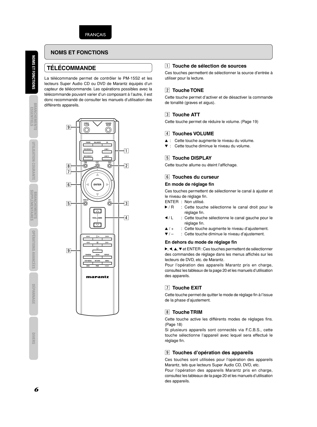 Marantz 541110275035M manual Télécommande, En mode de réglage fin, En dehors du mode de réglage fin 