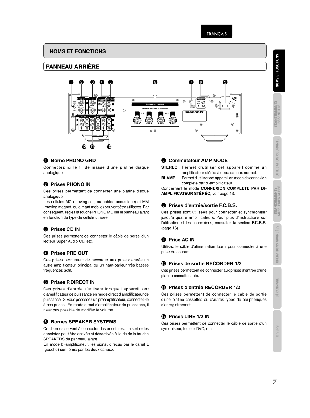 Marantz 541110275035M manual Panneau Arrière, E r t 