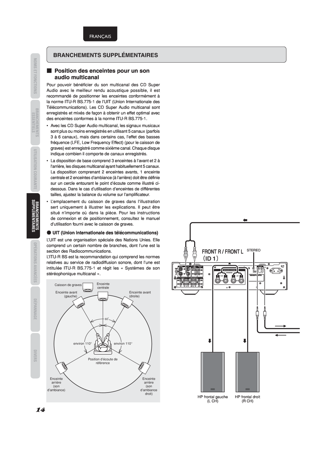 Marantz 541110275035M manual （ID 1）, Branchements Supplémentaires, Front R / Front L Stereo, Français 