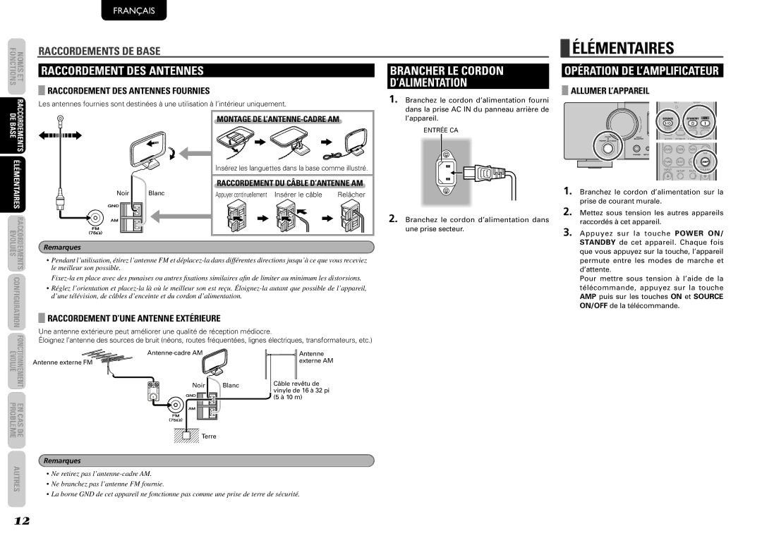 Marantz NR1501, 541110291020M manual Brancher LE Cordon ’ALIMENTATION, Raccordement DES Antennes Fournies 