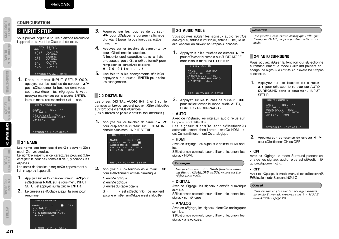 Marantz NR1501, 541110291020M manual Input Setup, Name, Digital, Audio Mode, Auto Surround 