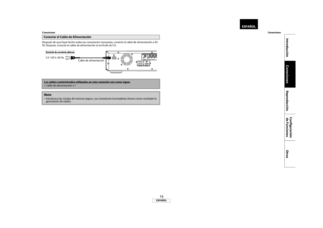 Marantz 541110333221M manual Conectar el Cable de Alimentación, Enchufe de corriente alterna, Introducción 