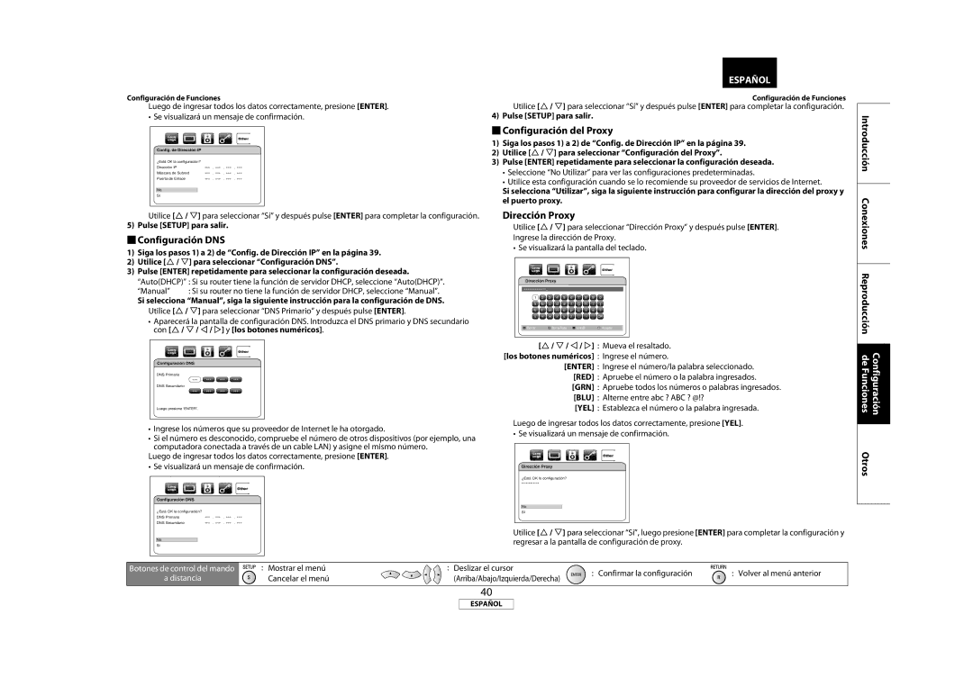 Marantz 541110333221M manual  Configuración DNS,  Configuración del Proxy, Dirección Proxy 