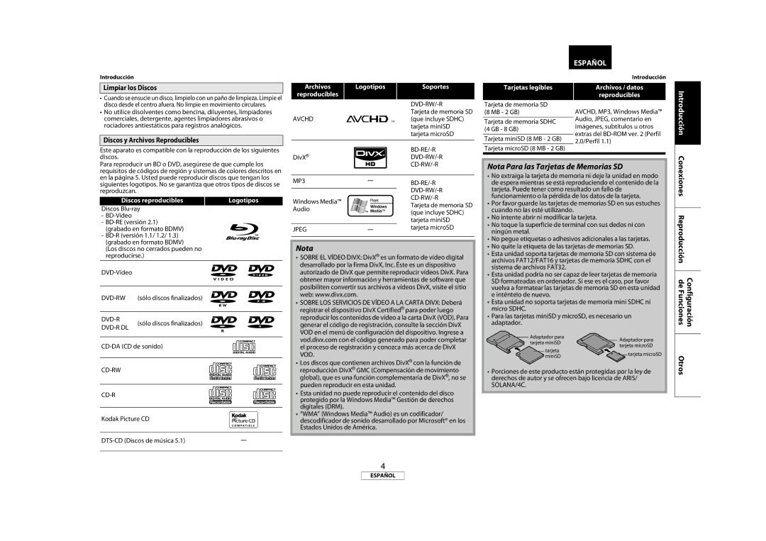 Marantz 541110333221M manual Limpiar los Discos, Discos y Archivos Reproducibles 