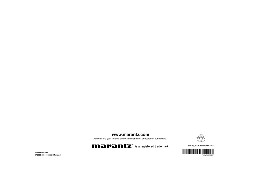 Marantz manual E5KB0UD / 1VMN27573A 07/2009 541110333221M mzh-d 