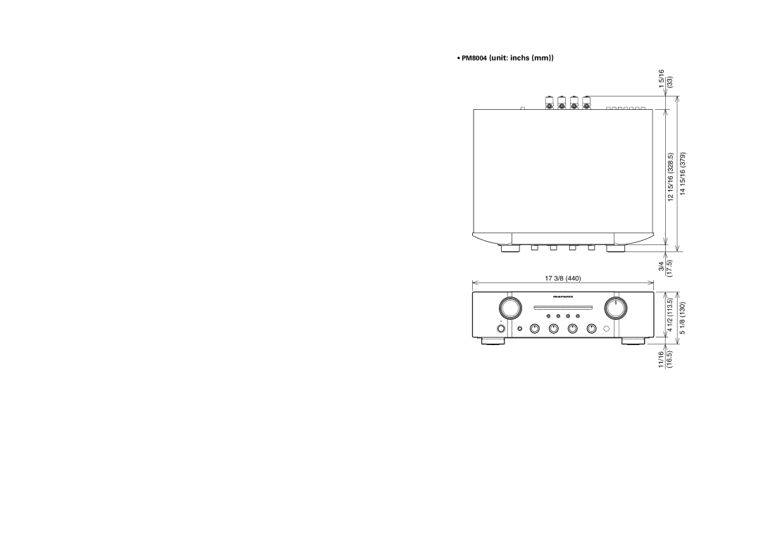 Marantz 541110491028M manual PM8004 unit inchs mm, 17 3/8 11/16, 17.5, 12 15/16 14 15/16 