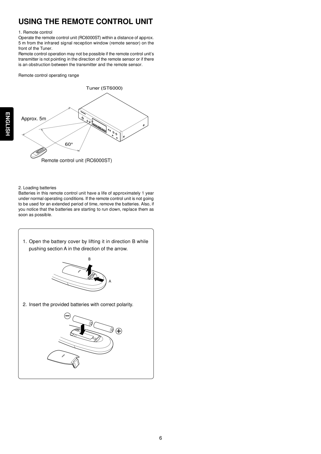 Marantz 6000 manual Using the Remote Control Unit 