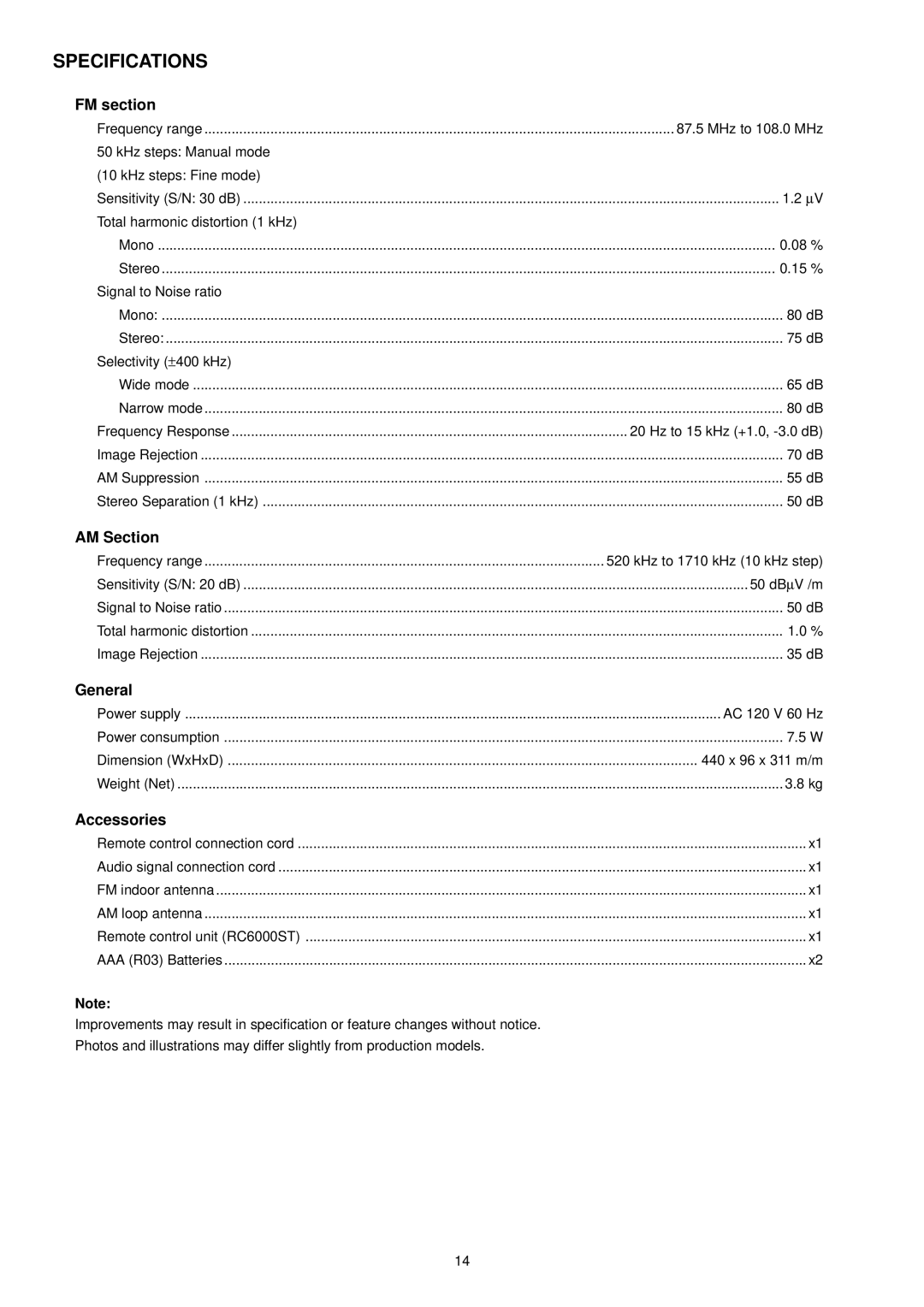 Marantz 6000 manual Specifications, FM section 