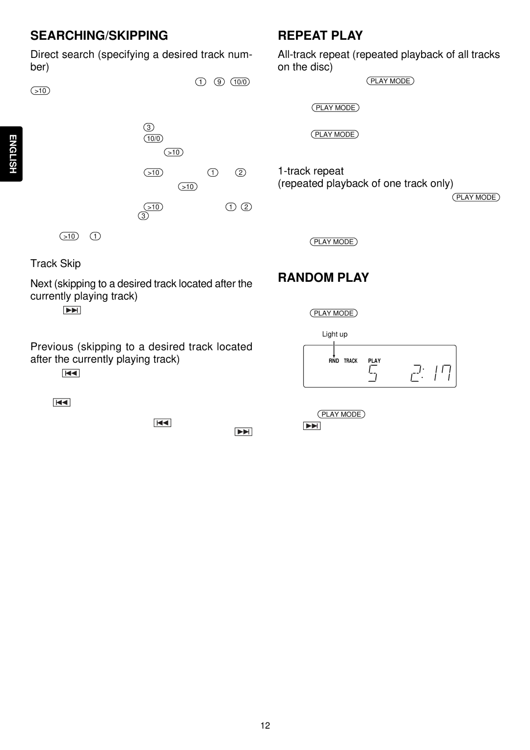 Marantz 6265, 6274, 6264, 6263, 6266 technical specifications Searching/Skipping, Repeat Play, Random Play 